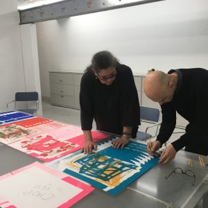 Executive Director Dusica Kirjakovic (left) with Artist Arturo Herrera (right), 2019