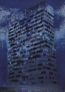© Enoc Perez 2011, "Lever House (Indigo)," screenprint. 48.25" x 34" image and sheet, edition of 20. Not available