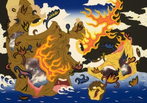 © William Villalongo 2006, "Through the Fire to the Limit", screenprint and archival inkjet print with appliqué. 28" x 40" image and sheet. Price: $1,500