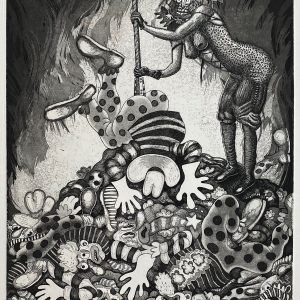 Ernesto Ortiz Leyva, "Savages of War," 2021; Etching, aquatint, burnishing, and drypoint on Paper; 18 x 12 inches; Edition of 10; $480